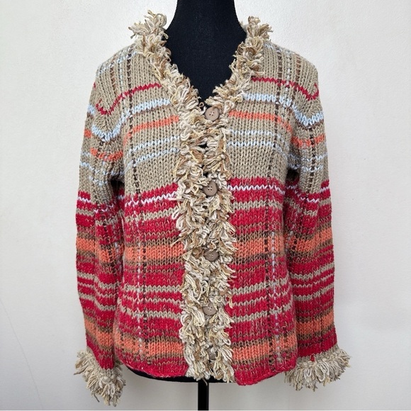Susan Bristol Sweaters - Susan Bristol Womens Small Chunky Hand Embroidered Fringe Multi Color Ca…